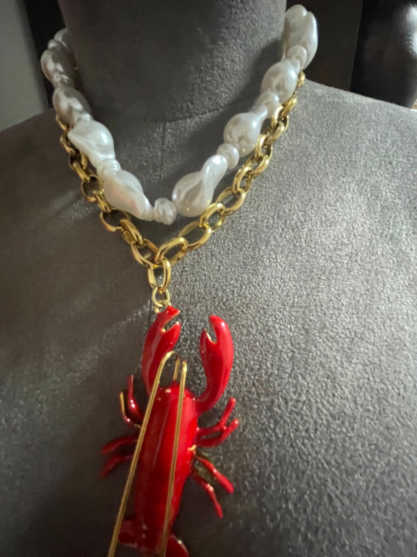 Lobster and pearl double neckpiece