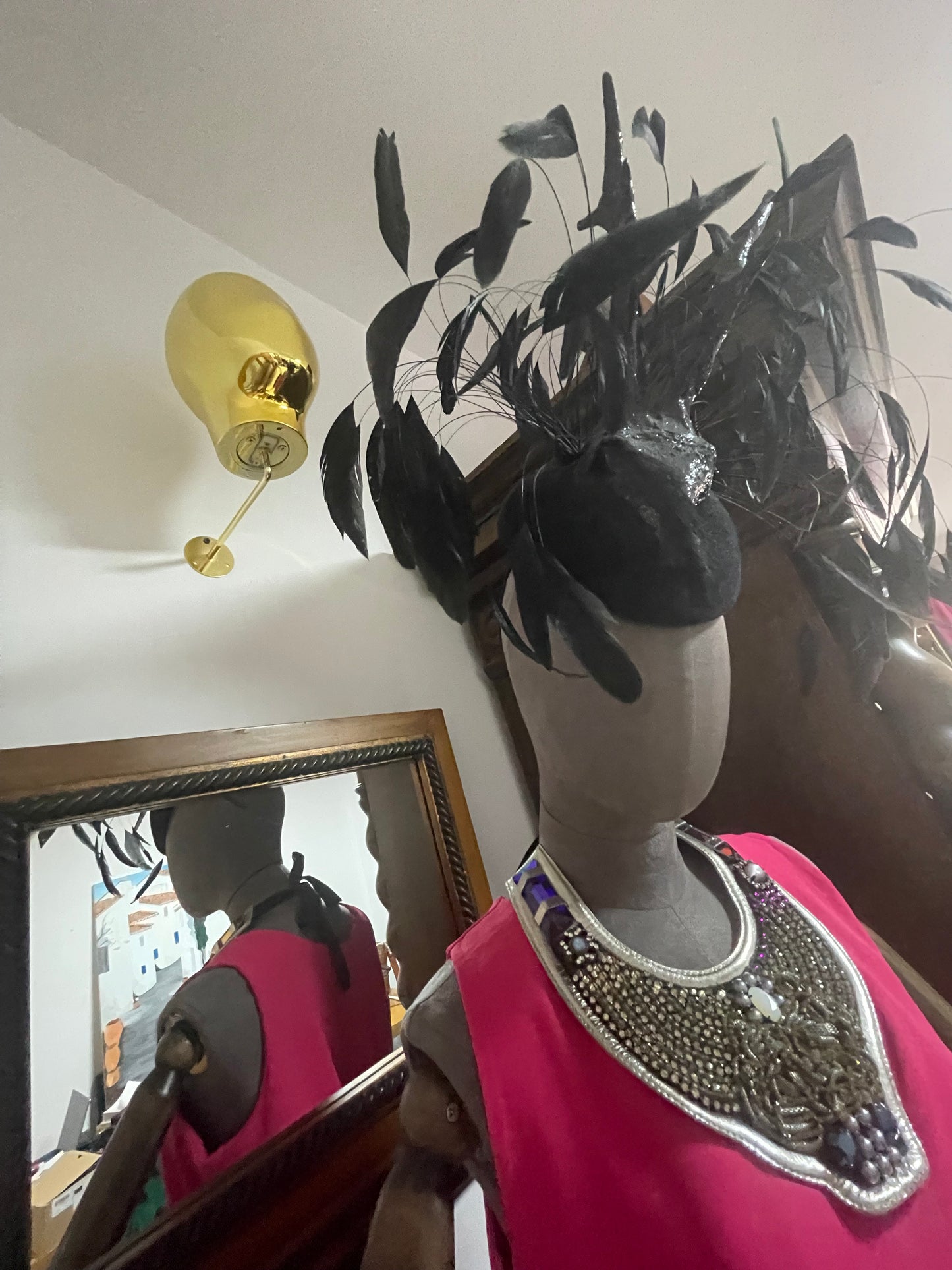 Black skull and feather headpiece