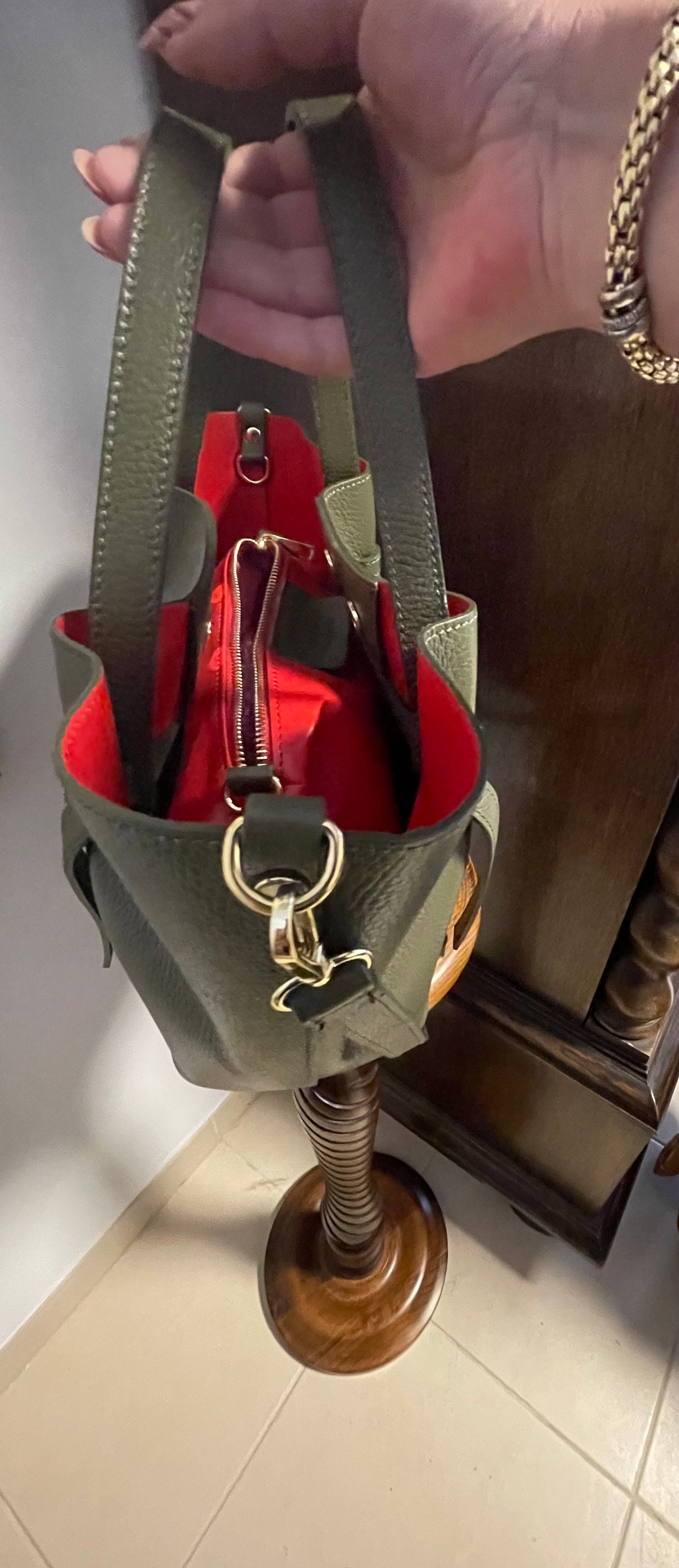 Leather green shopper