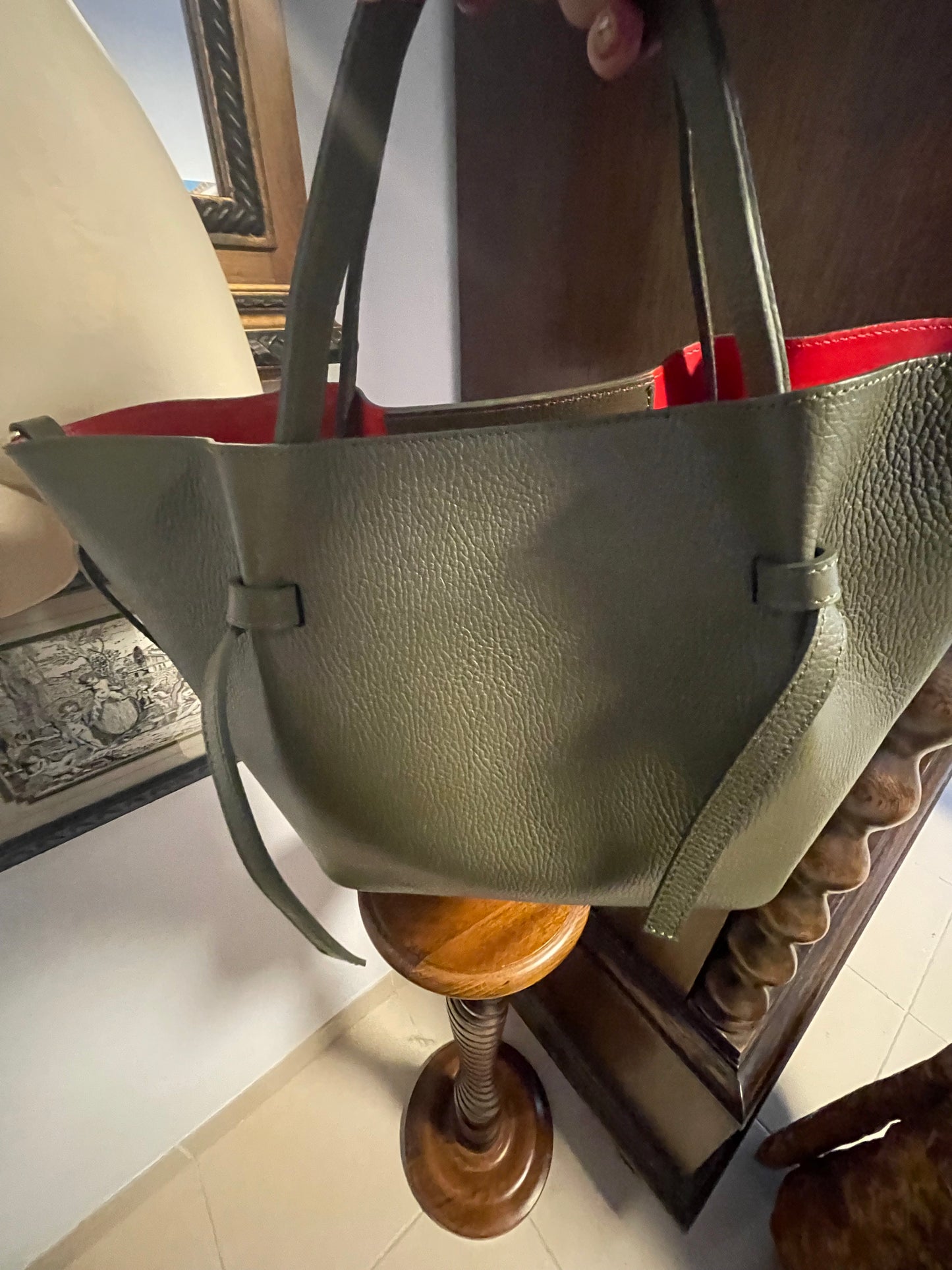 Leather green shopper