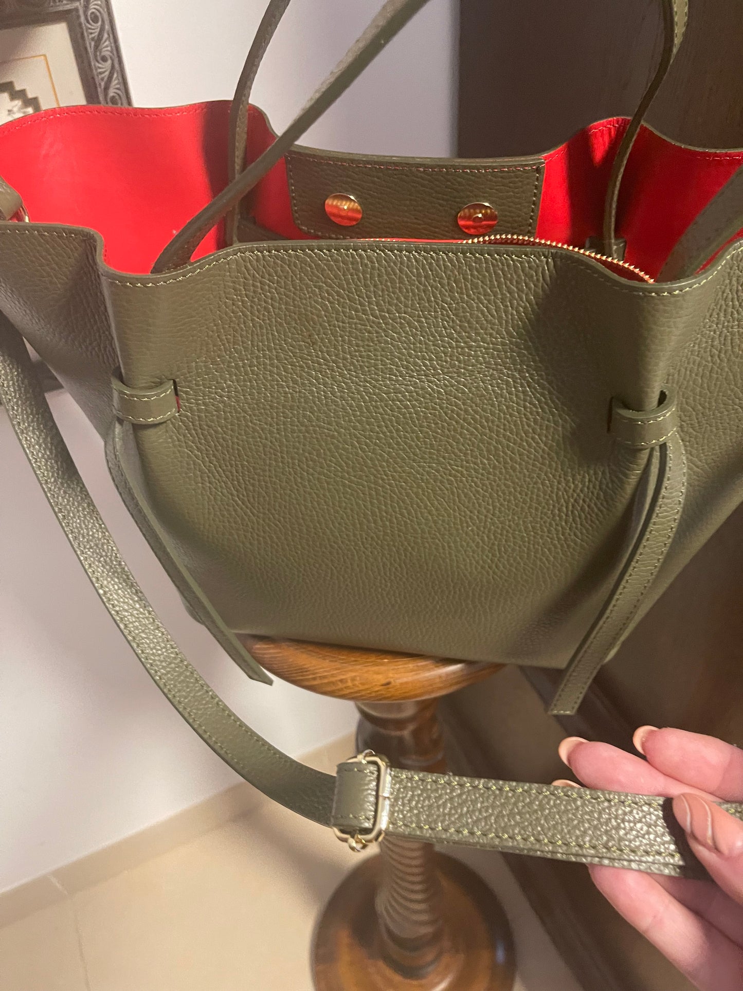 Leather green shopper