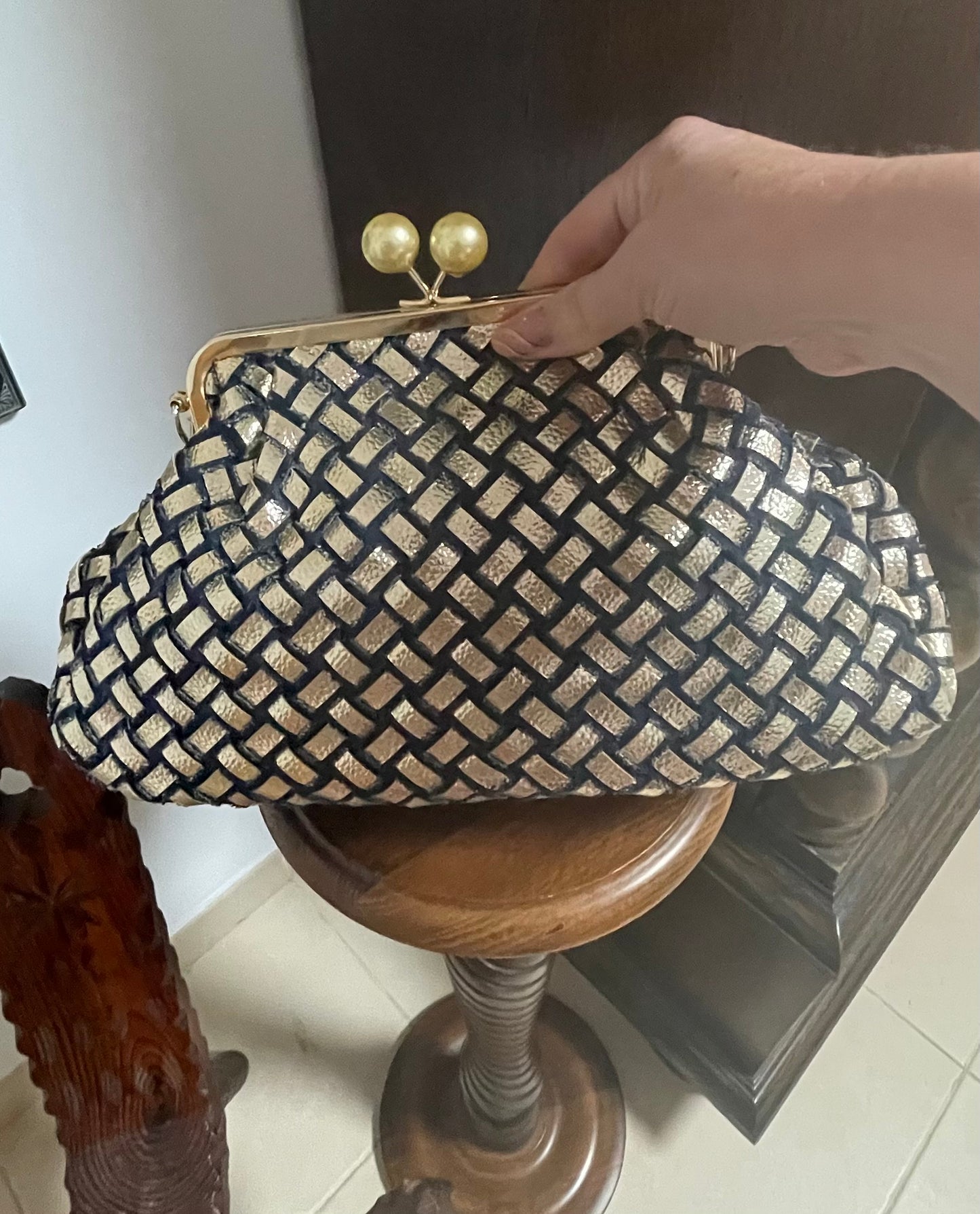 Navy and gold midsized clutch