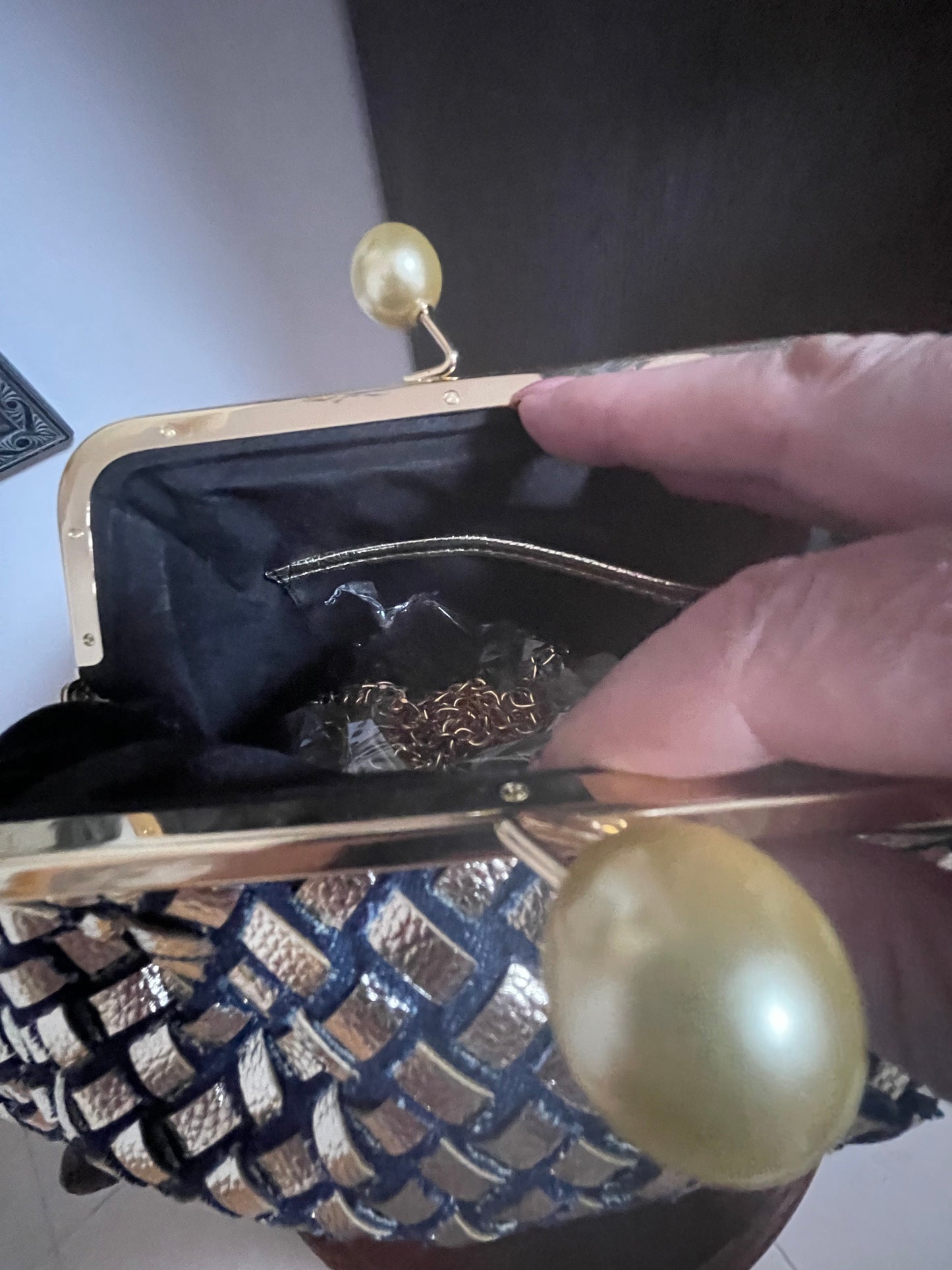Navy and gold midsized clutch