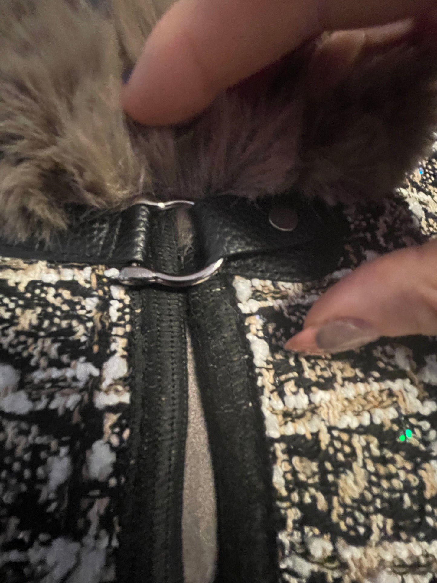 Grey faux fur and tweed cape