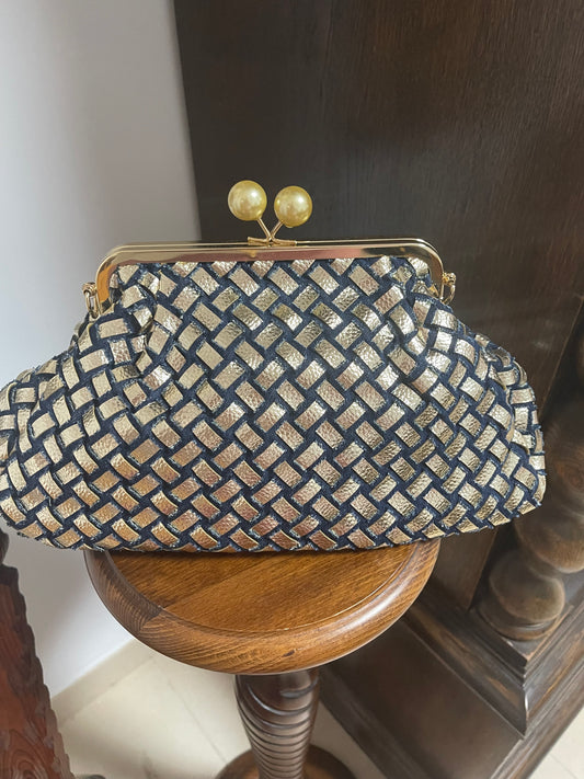 Navy and gold midsized clutch
