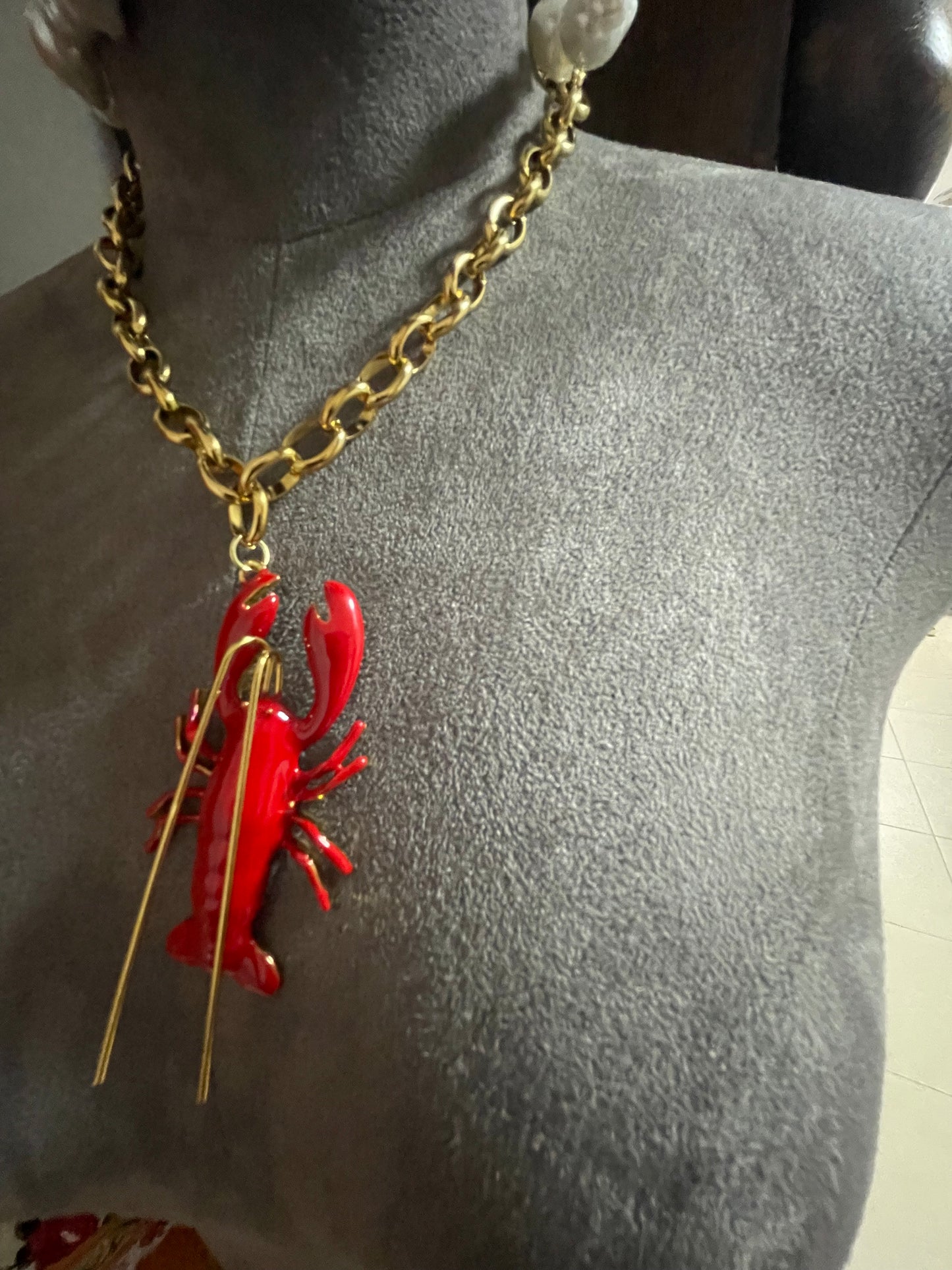 Lobster and pearl double neckpiece