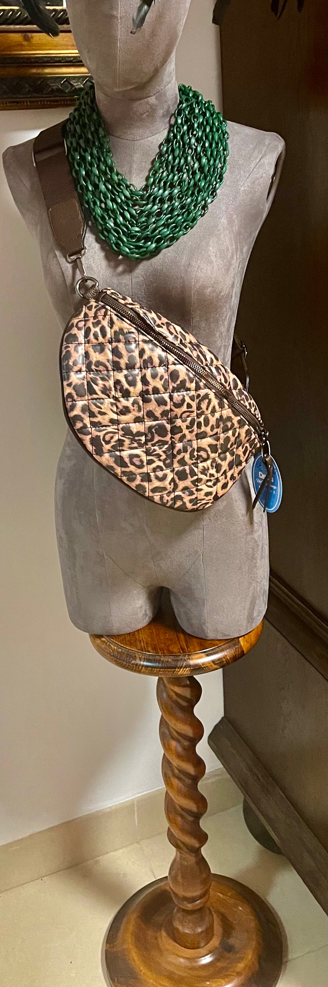 Large leopard print quilted bumbag