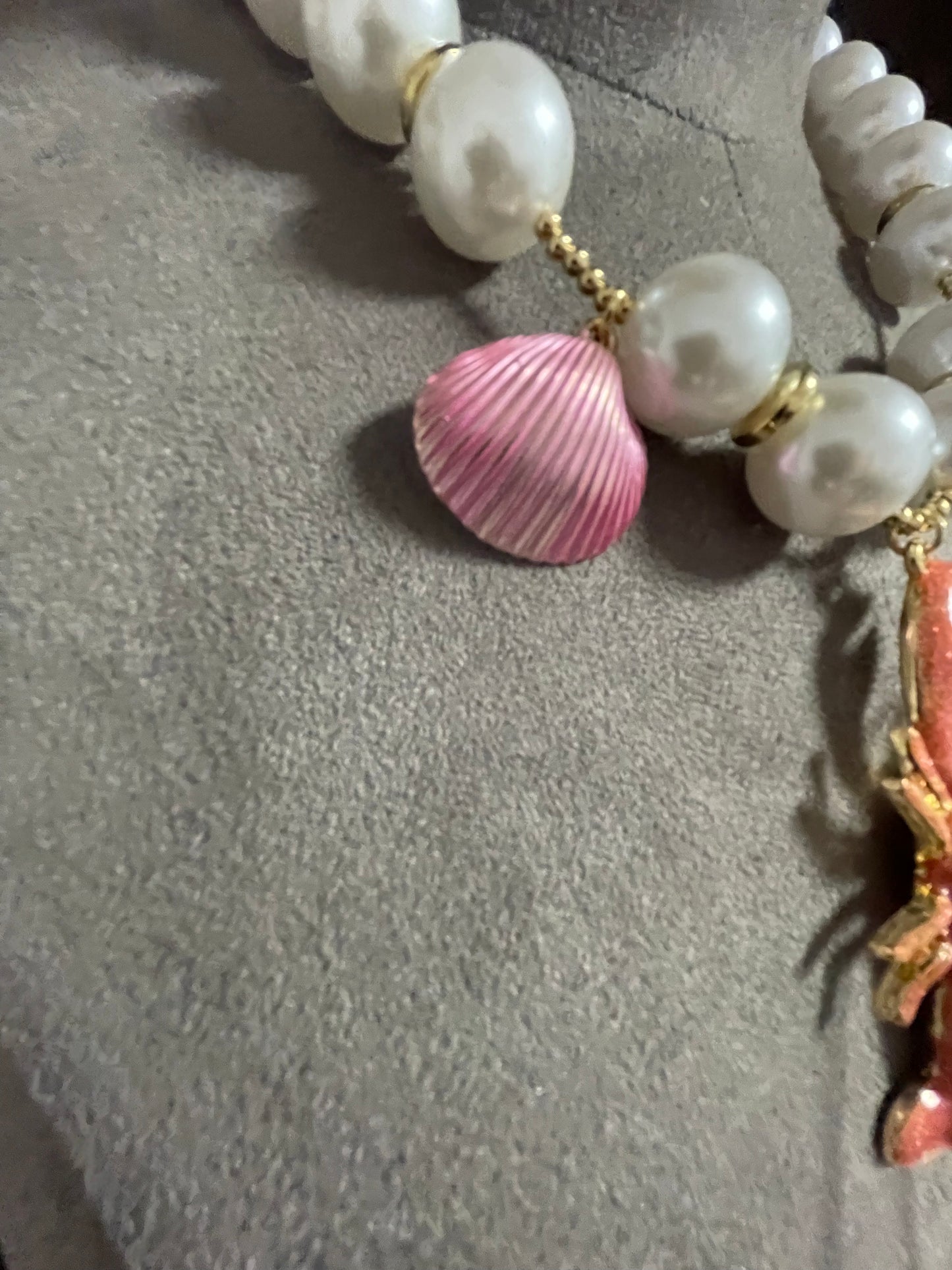 Pearl and pink lobster neckpiece