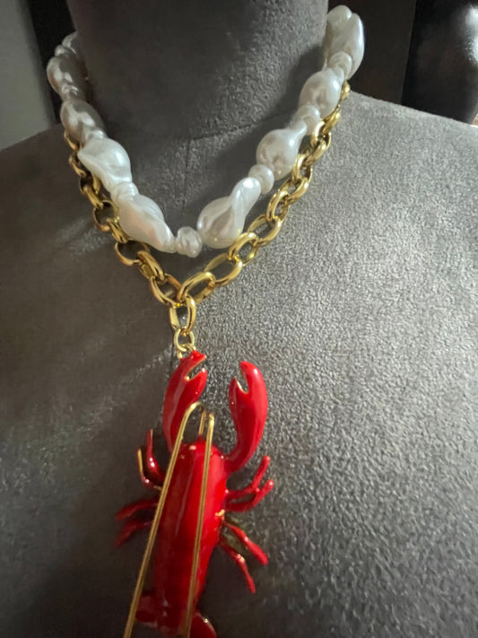 Lobster and pearl double neckpiece