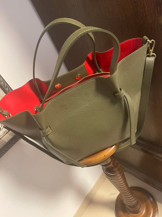 Leather green shopper