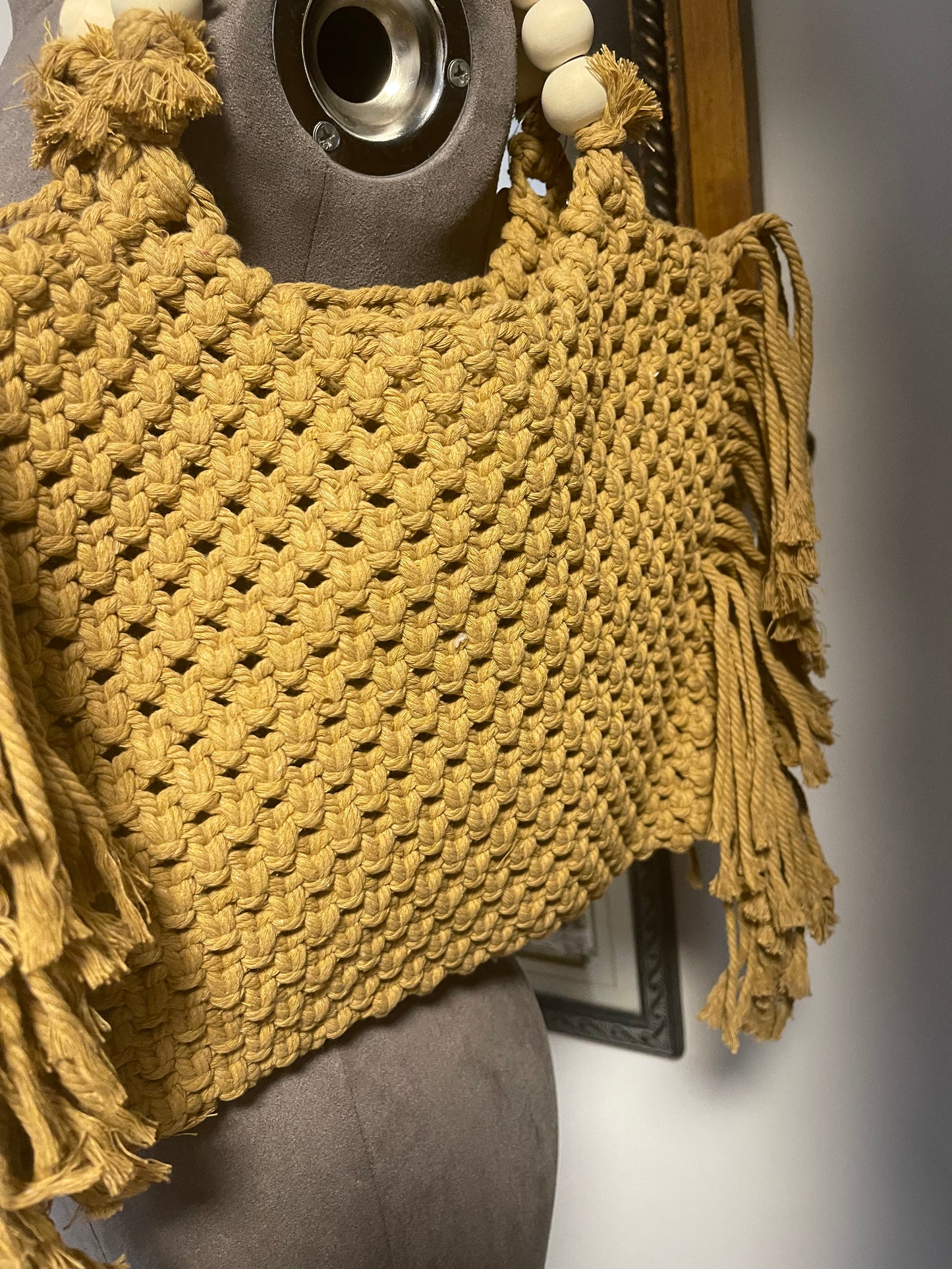 Crochet and beaded fringe bag