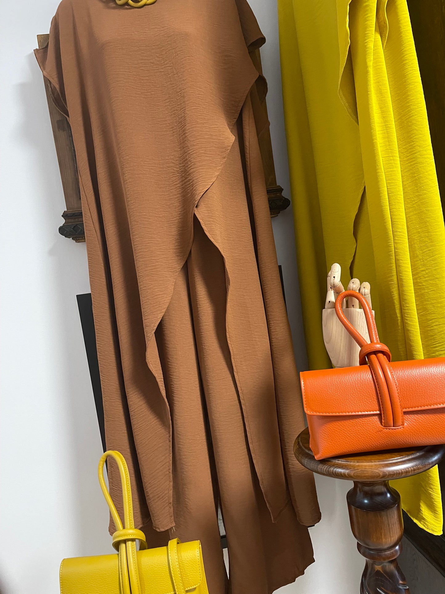 ) Leather orange wristlet bag