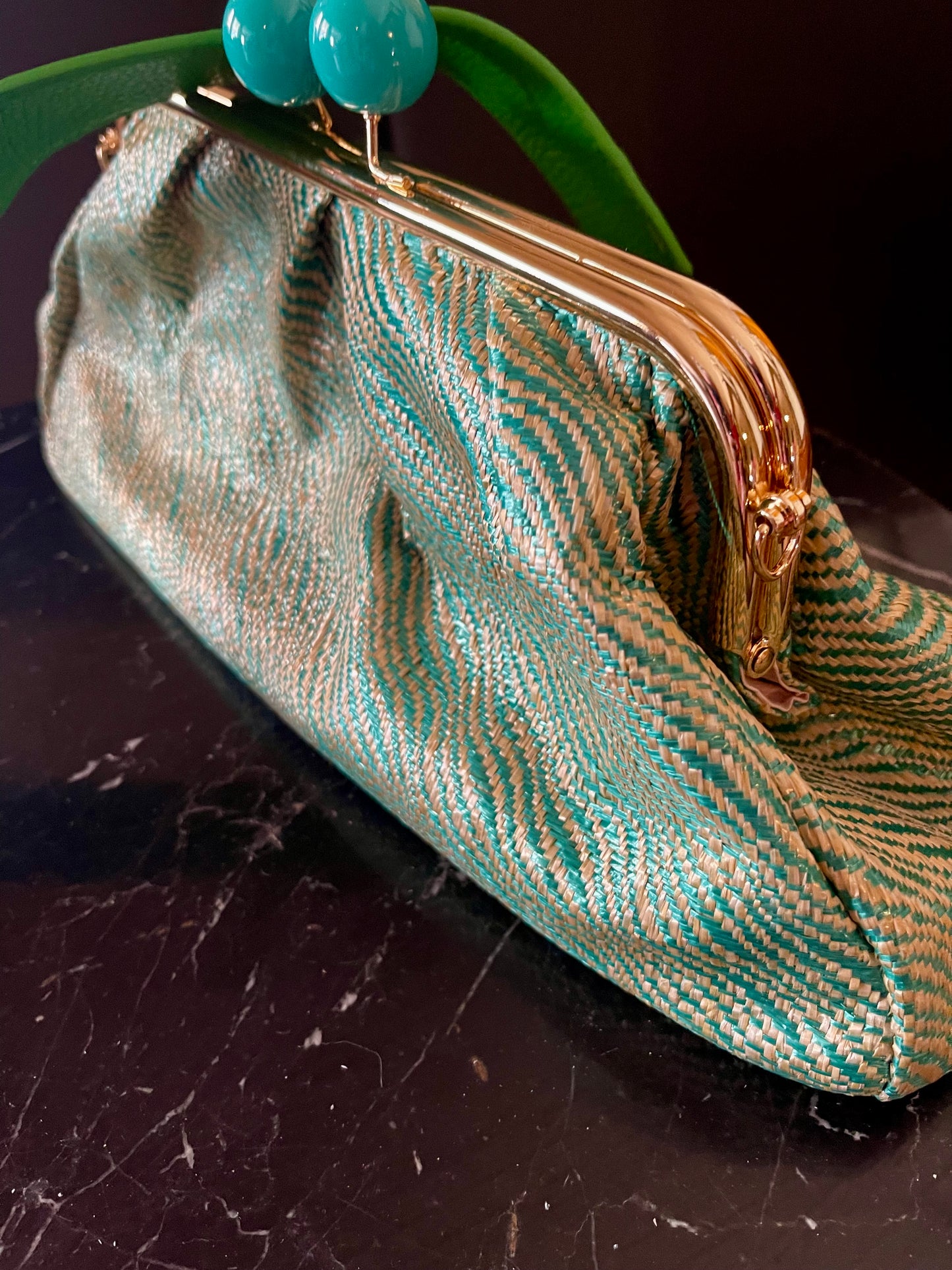 Green tweed large clutch