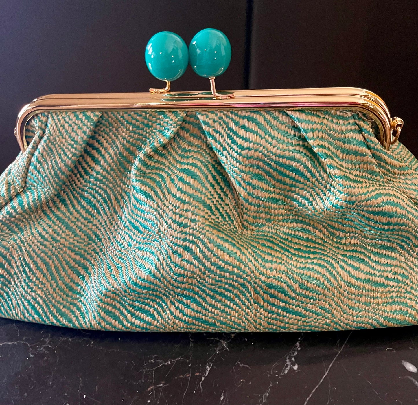 Green tweed large clutch