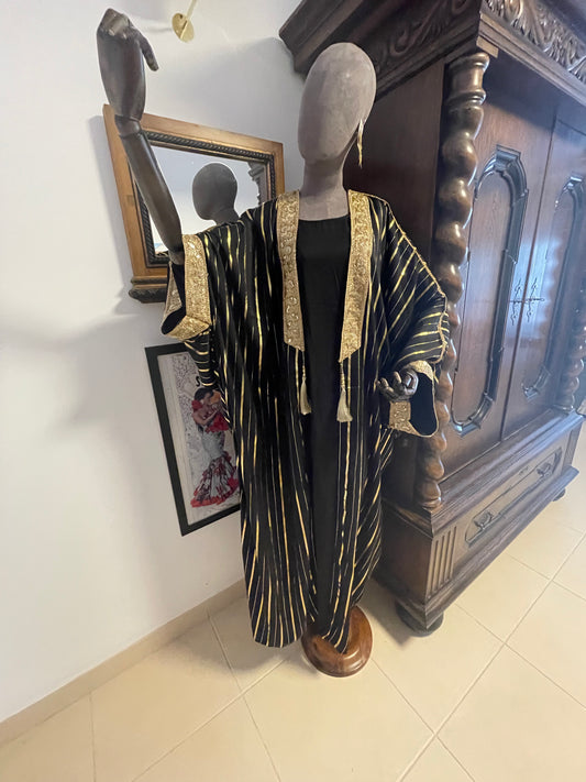 Gold and black dress with ornate kimono