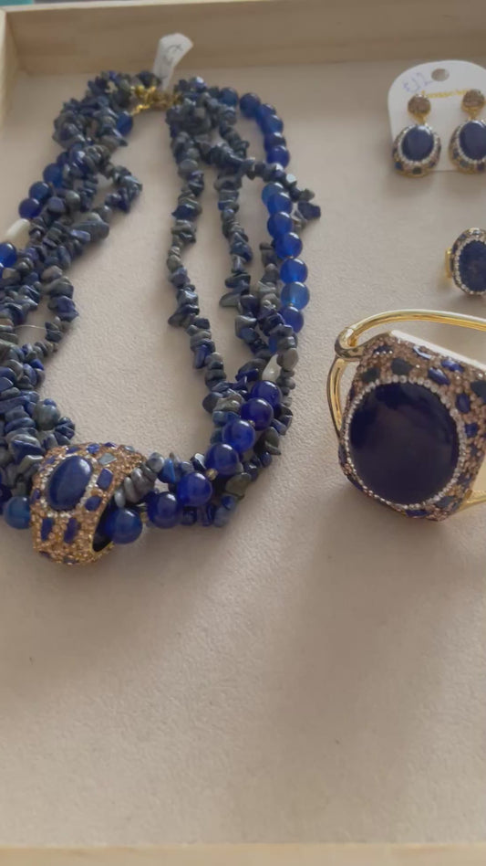 Cobalt blue semi-precious stone and beaded set